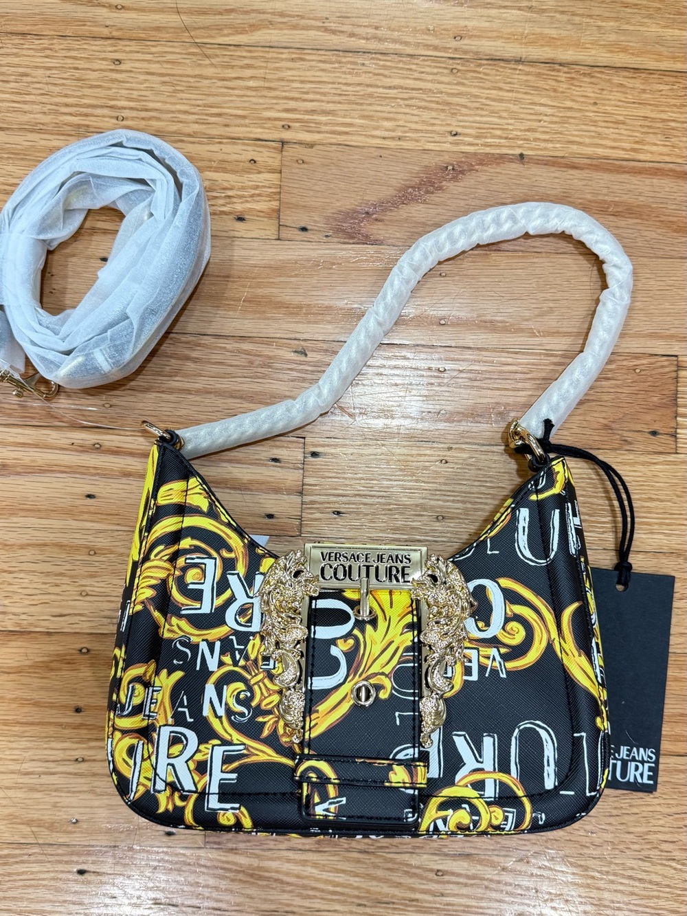 Versace Jeans Couture Black and Yellow Baroque Shoulder Bag